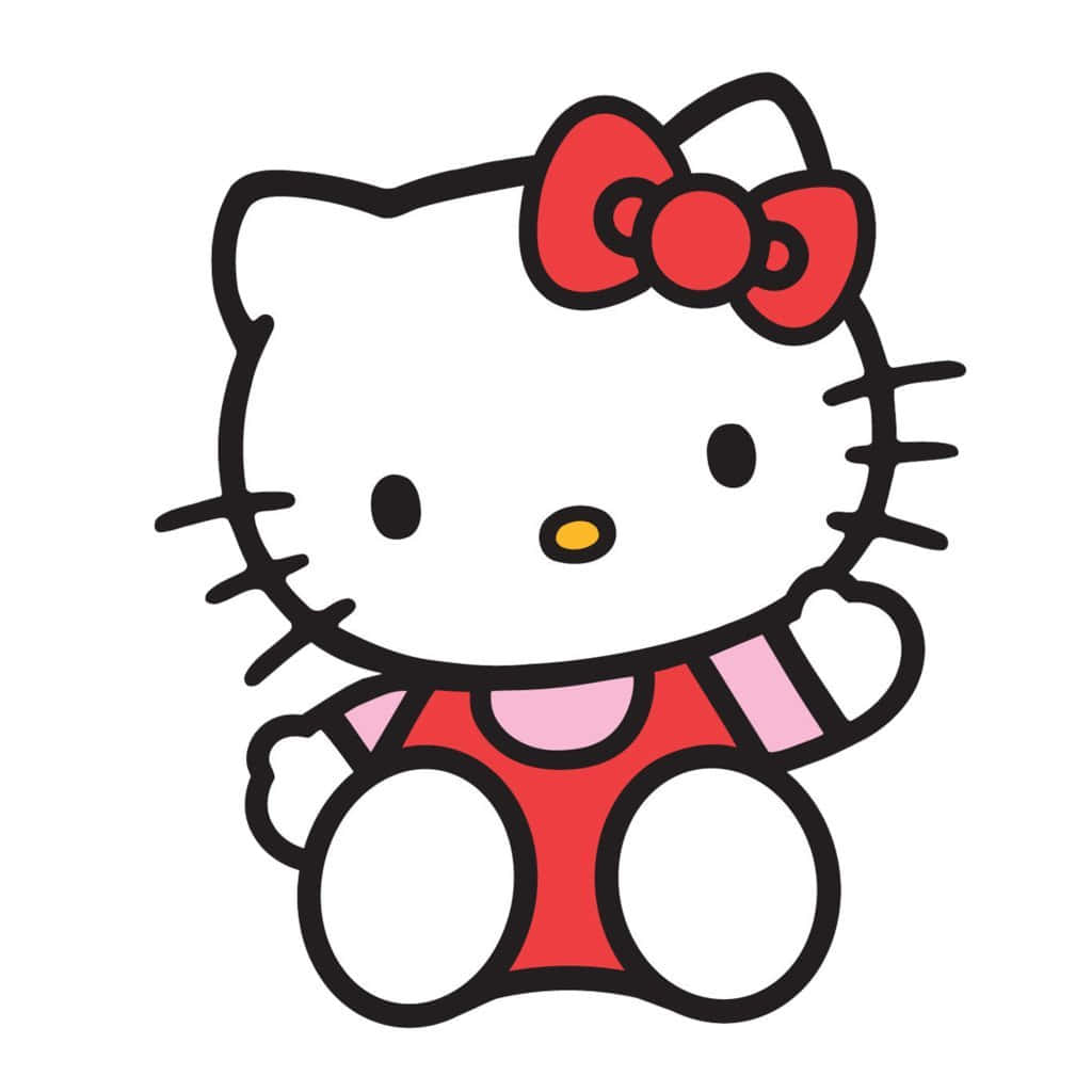 Hello Kitty 桌布 壁紙 — Hello Kitty 卡通角色身穿紅色服裝，戴著紅色蝴蝶結，在白色背景前微笑。