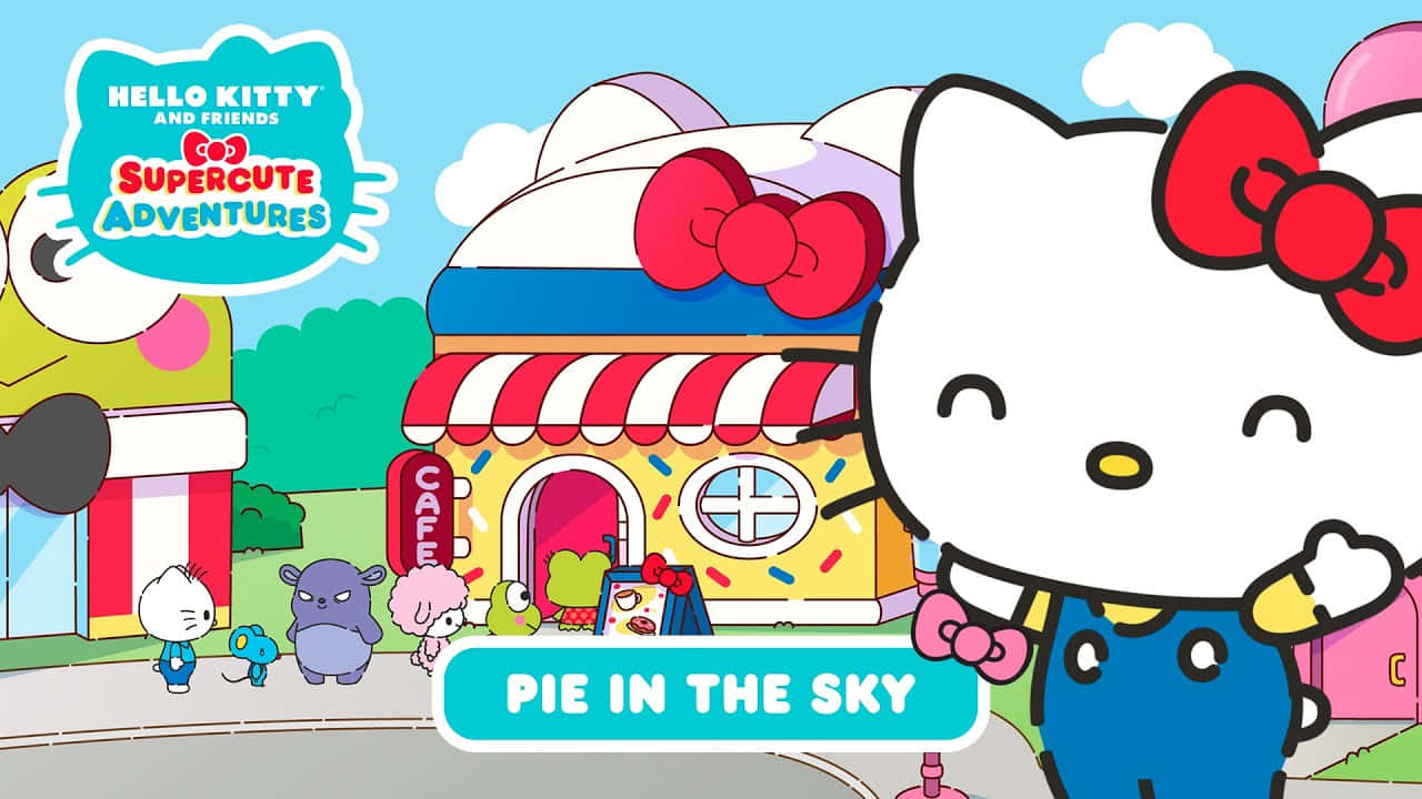 Hello Kitty 桌布 壁紙 — Hello Kitty 和朋友們在一個色彩繽紛的卡通小鎮，有餡餅店和歡樂的角色。