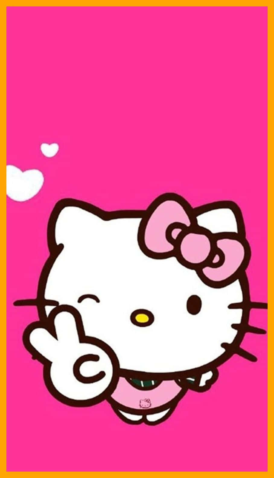 Hello Kitty 桌布 壁紙 — Hello Kitty 在明亮的粉紅色背景上，伴隨著漂浮的白色愛心，開心地微笑。