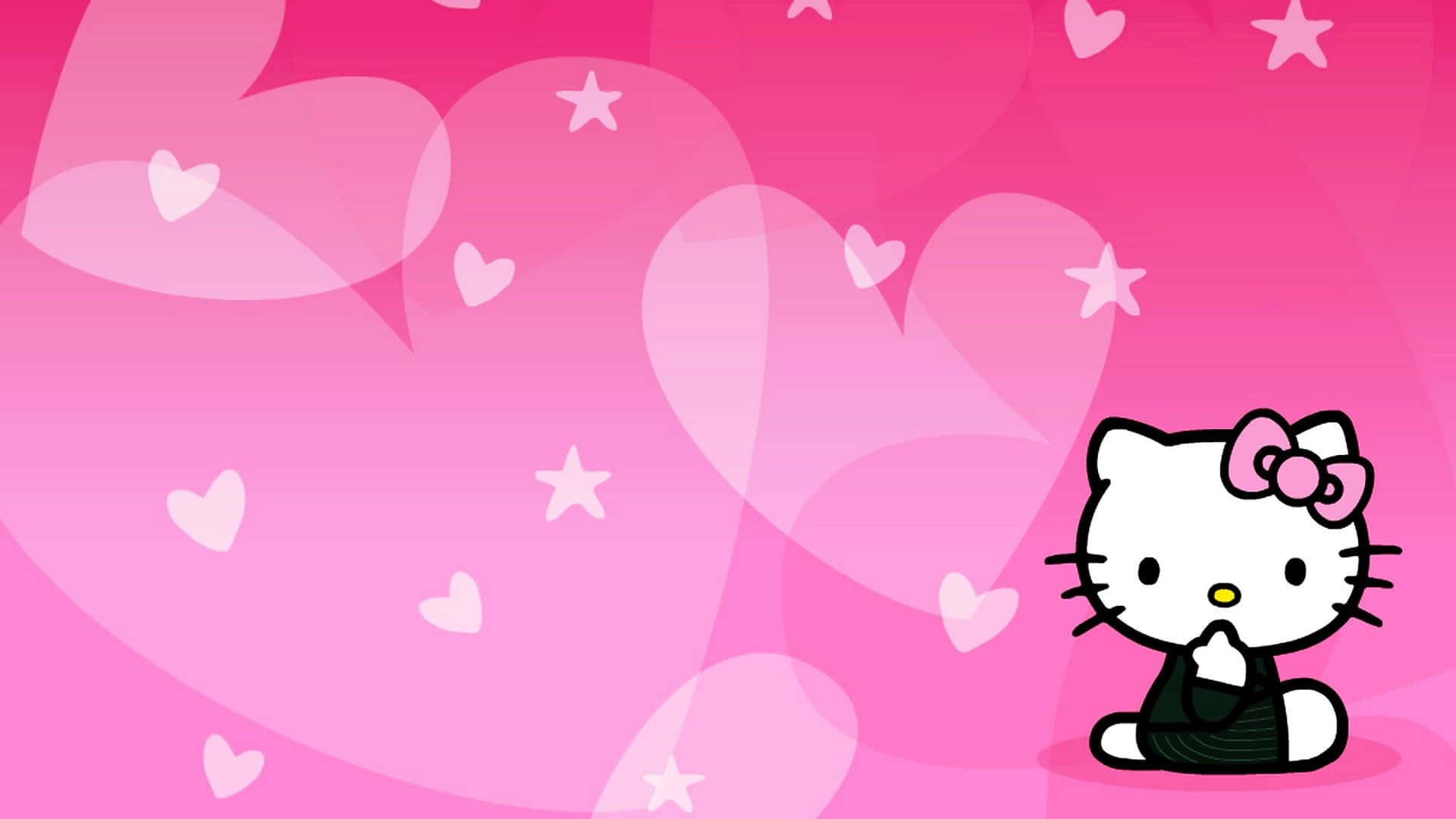 Hello Kitty 桌布 壁紙 — Hello Kitty 坐在充滿愛心和星星的鮮豔粉紅色背景上。