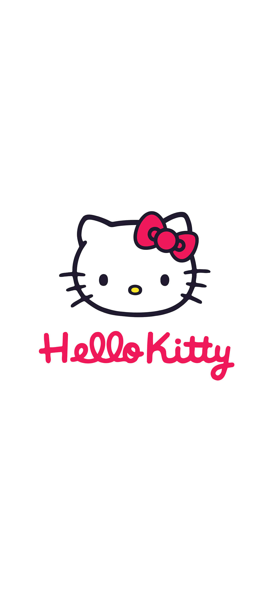 Cute White 桌布 壁紙 — Hello Kitty 標誌，帶有粉紅色蝴蝶結和簽名式字體，置於純白背景上。