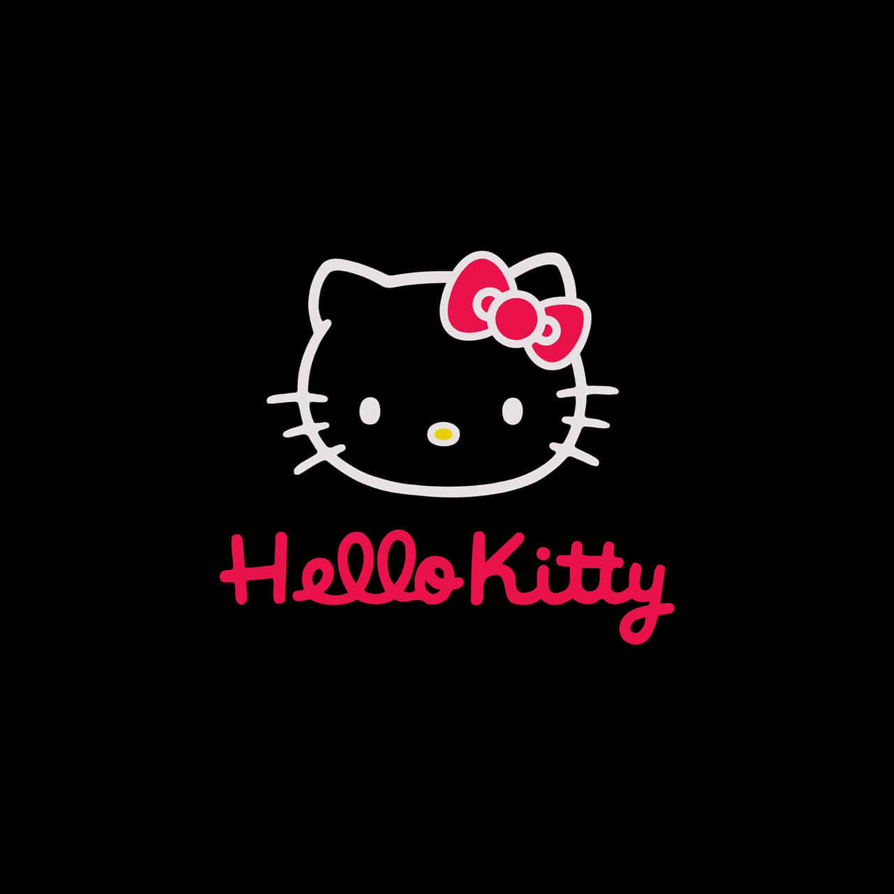 Hello Kitty Halloween 桌布 壁紙 — Hello Kitty 標誌，白色輪廓，紅色蝴蝶結，黑色背景。