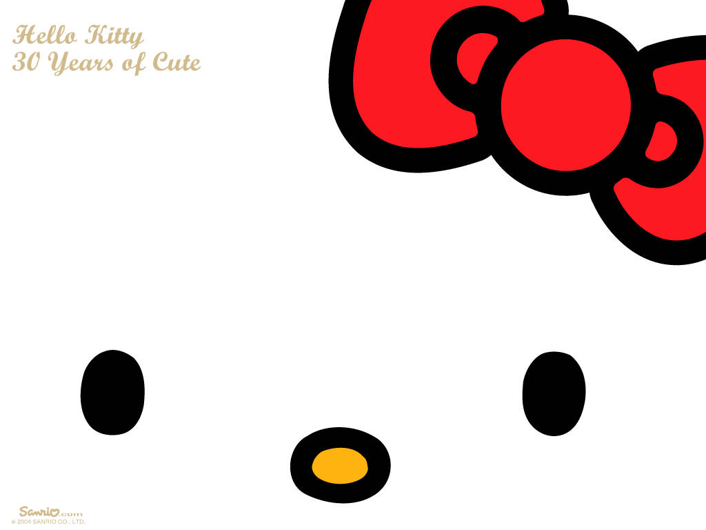 可愛桌面 桌布 壁紙 — Hello Kitty 標誌性的紅色蝴蝶結和簡單的臉蛋從右上角探出，背景是潔淨的白色。