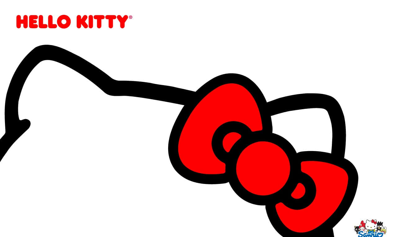head 桌布 壁紙 — Hello Kitty 標誌性紅色蝴蝶結的粗黑輪廓，襯以純白背景，並以紅色文字顯示其名字。