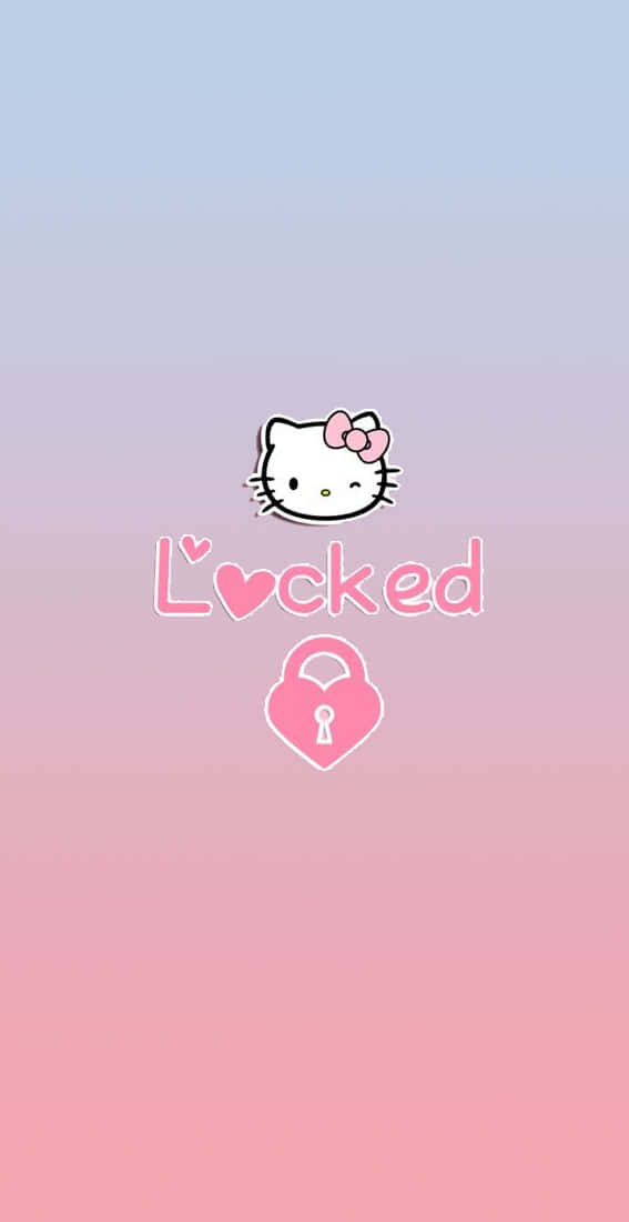 Kawaii Hello Kitty 桌布 壁紙 — Hello Kitty 標誌搭配粉紅色心形鎖，柔和粉彩漸層背景。