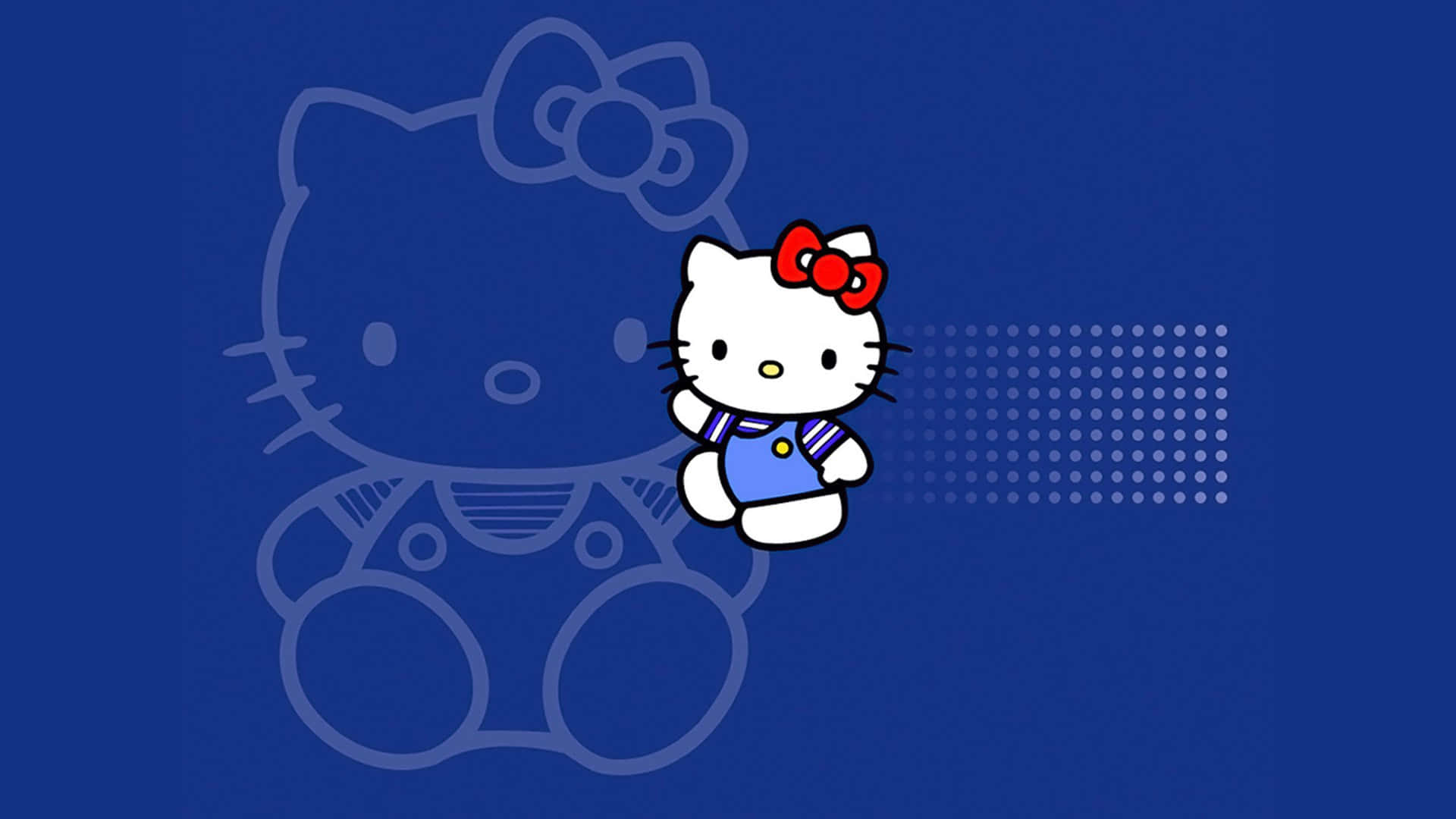 Hello Kitty 桌布 壁紙 — Hello Kitty 穿著水手服漂浮在深藍色背景上，帶有模糊輪廓和圓點圖案。