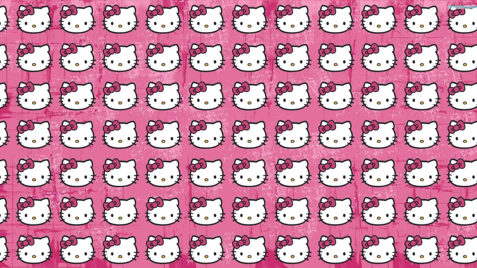 sanrio 桌布 壁紙 — Hello Kitty 臉部與粉紅色蝴蝶結在帶有紋理的粉紅色背景上重複圖案。