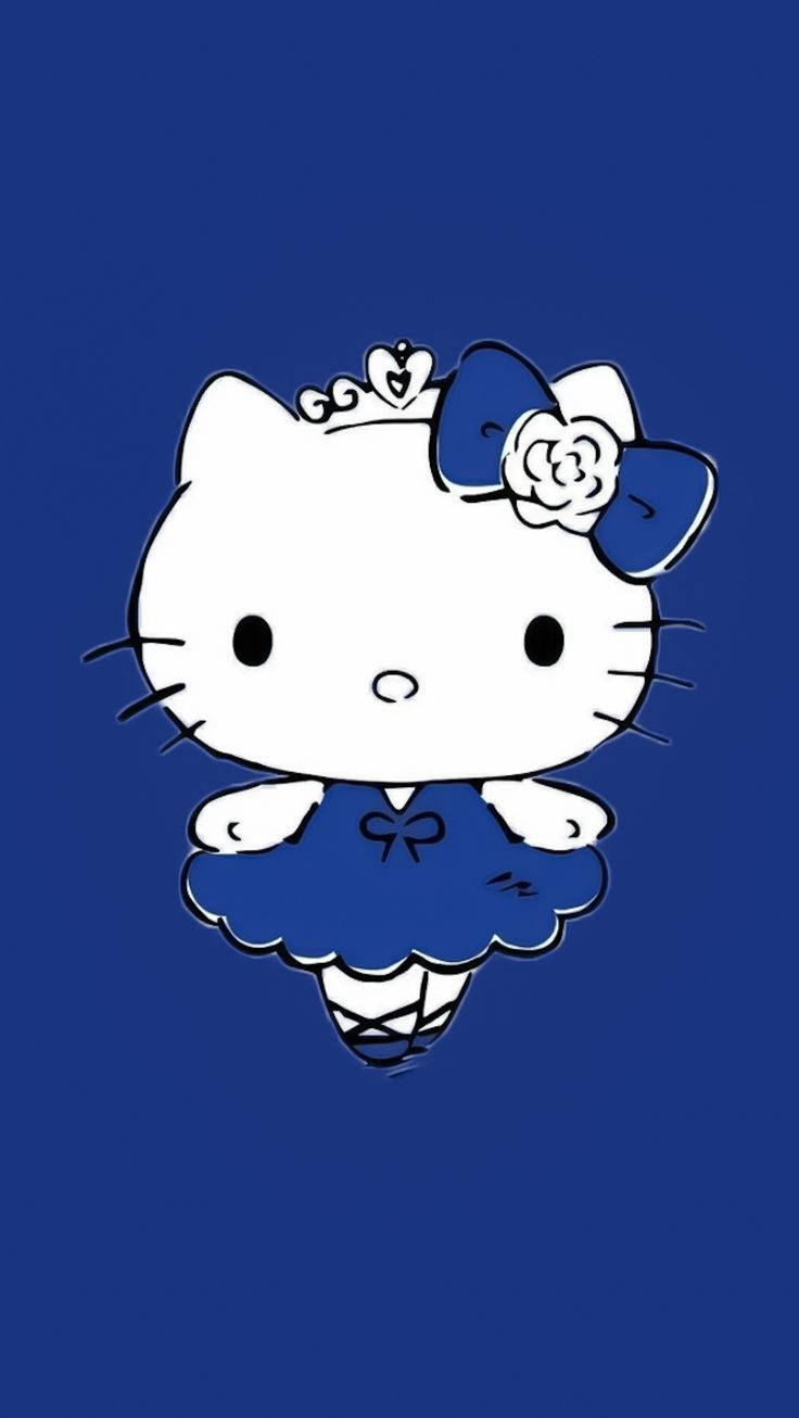 Hello 桌布 壁紙 — Hello Kitty 身穿藍色芭蕾舞服，戴著皇冠和蝴蝶結，背景為純藍色。