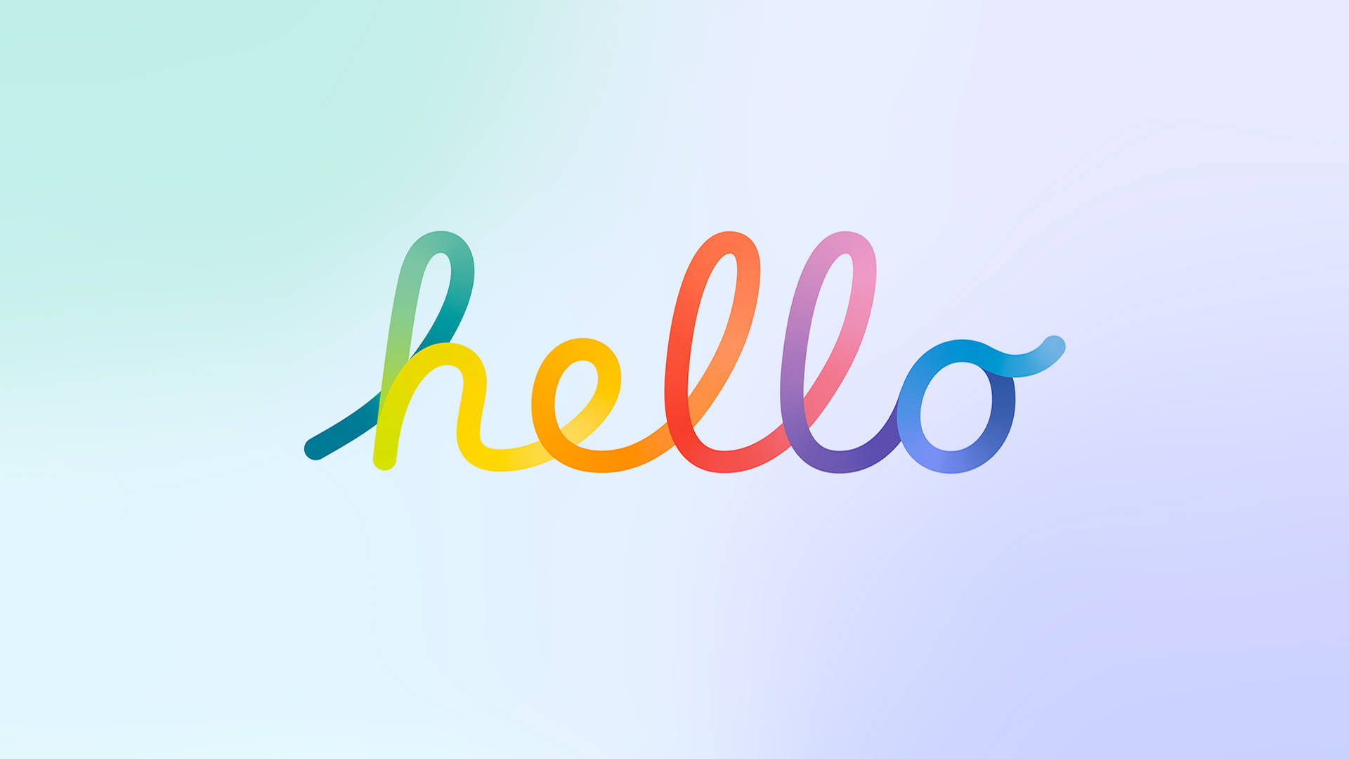 在柔和粉彩漸變背景上的彩虹色hello文字。 — 極簡桌面 壁紙