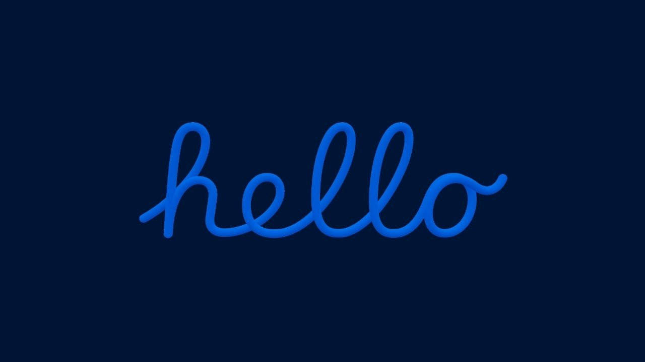 Hello 桌布 壁紙 — 「hello」一詞以鮮豔的藍色草書在深海軍藍背景上發光。