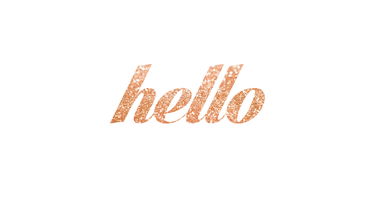 Hello 桌布 壁紙 — 「hello」一詞在乾淨的白色背景上閃爍著玫瑰金色，帶有閃爍的紋理。