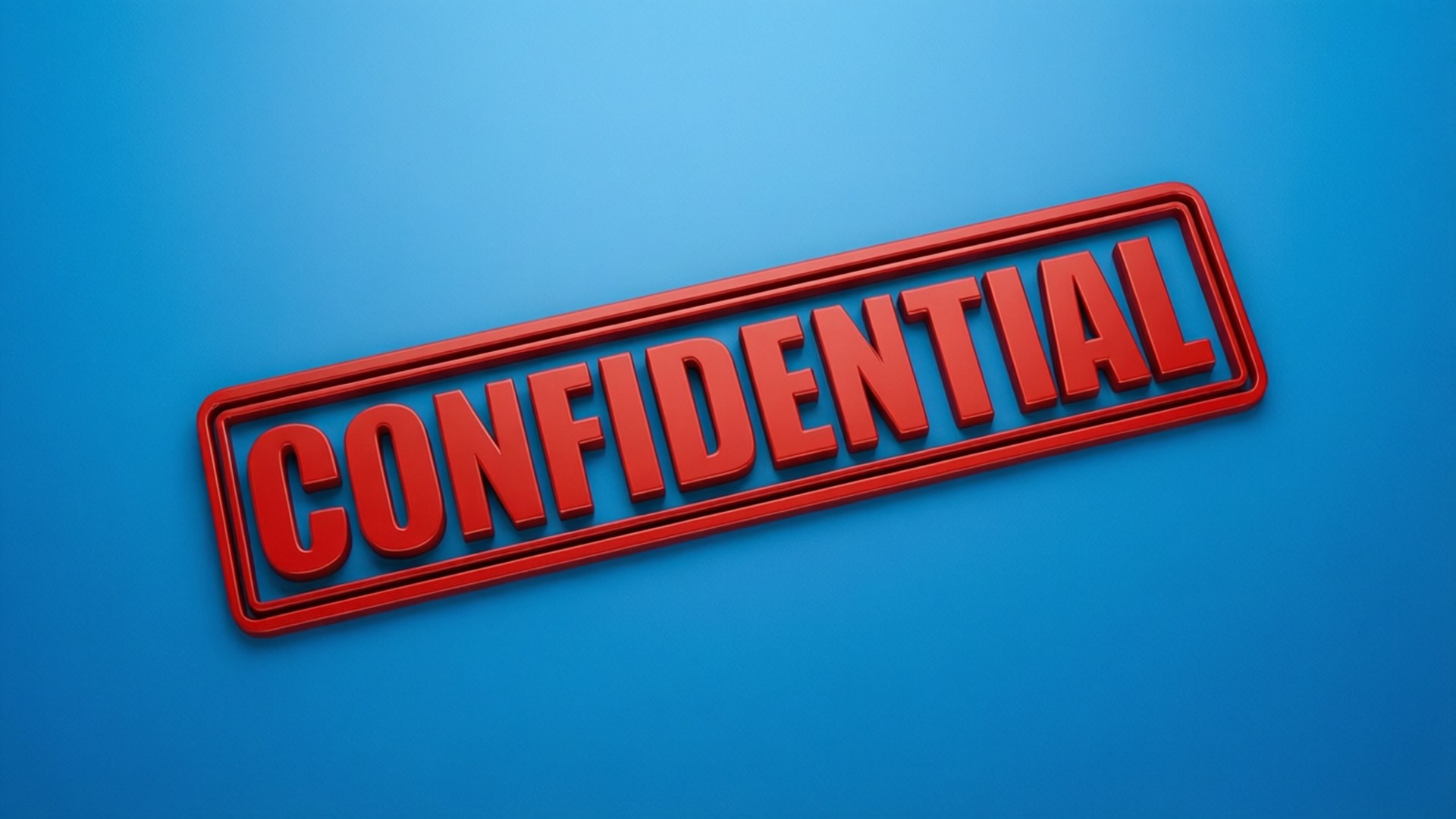 桌布 壁紙 — 一個大膽的紅色「CONFIDENTIAL」印章在純藍色背景上，帶有柔和光線，格外突出。