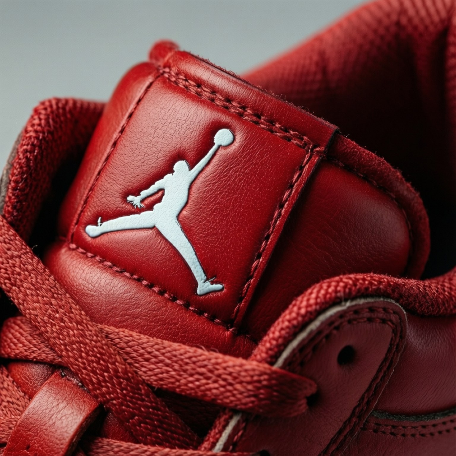 紅色皮革Jordan運動鞋，鞋舌上有銀色Jumpman標誌 — Jordan Logo 壁紙