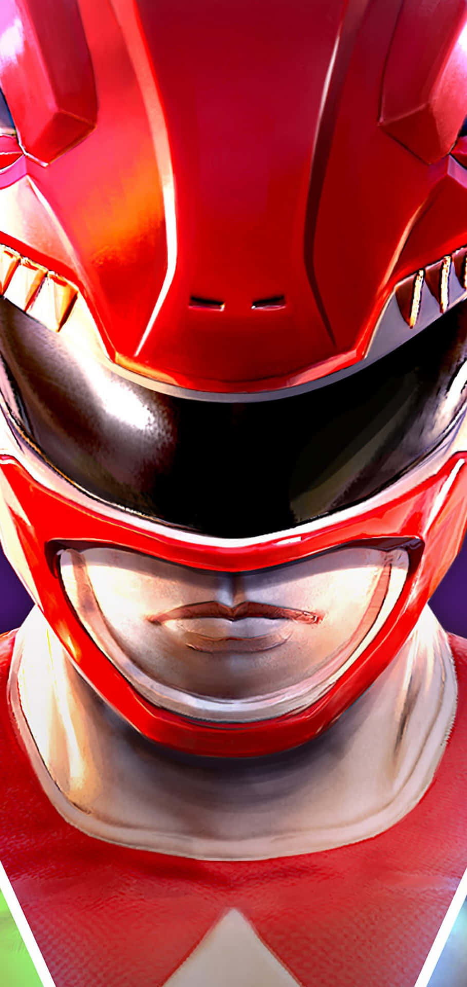  壁紙 — 紅色Power Ranger頭盔特寫，帶有發光的眼睛和銳利的金屬細節。