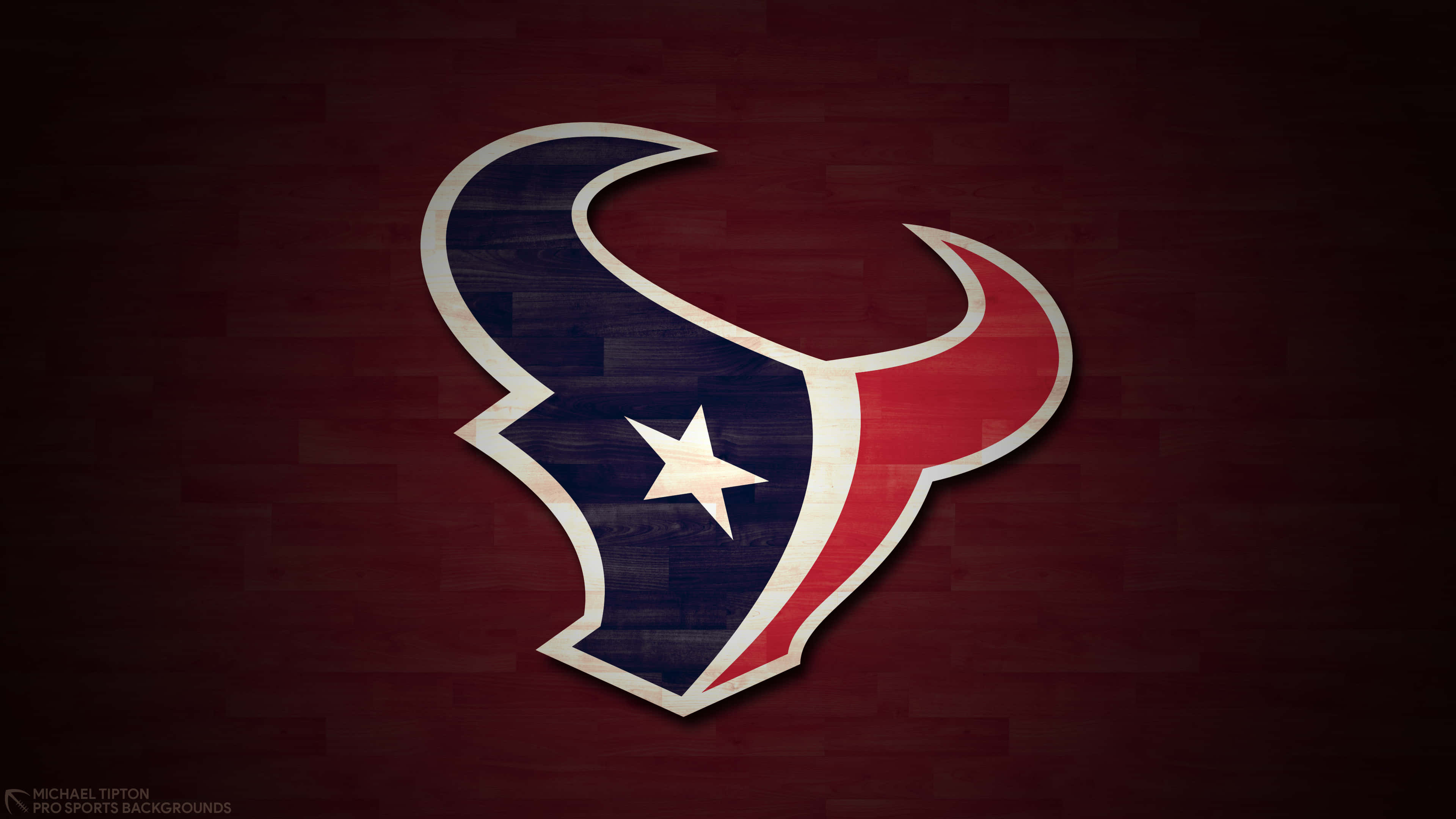 Houston Texans Logo 桌布 壁紙 — Houston Texans 標誌，帶有星星和角，背景為深色木紋。