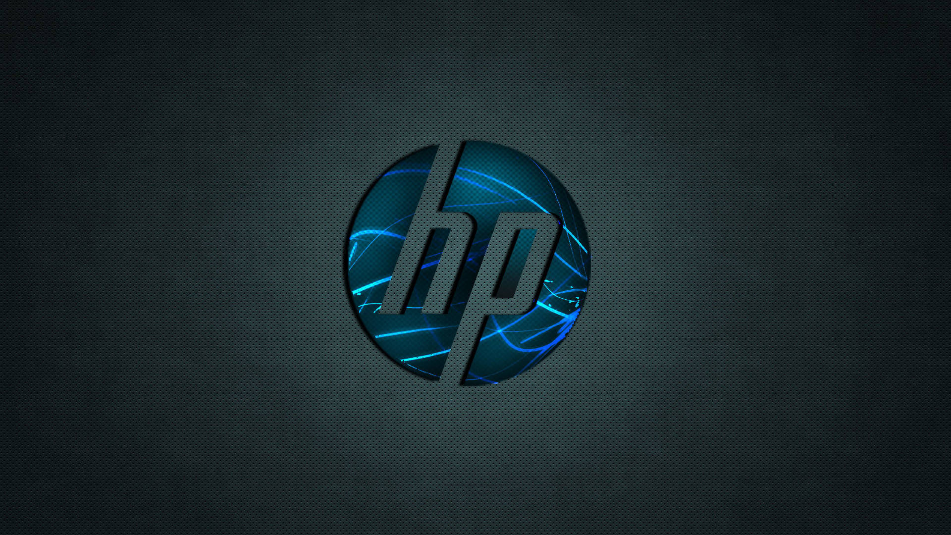Hp Laptop 桌布 壁紙 — HP標誌在深色紋理背景上發出電光藍色能量光芒。