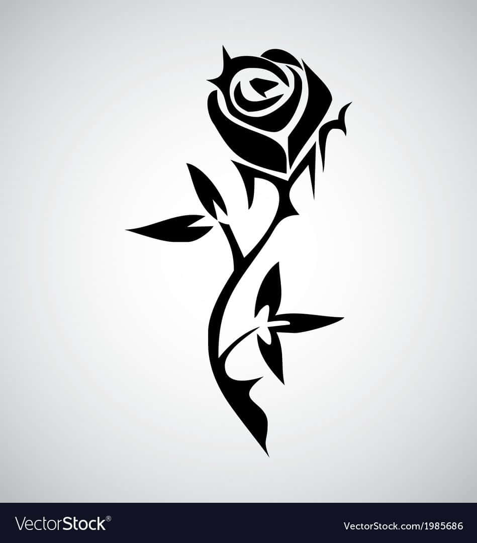 Rose Symbol 桌布 壁紙 — 在柔和的灰色漸變背景上，一朵帶刺和葉子的風格化玫瑰的醒目黑色剪影。
