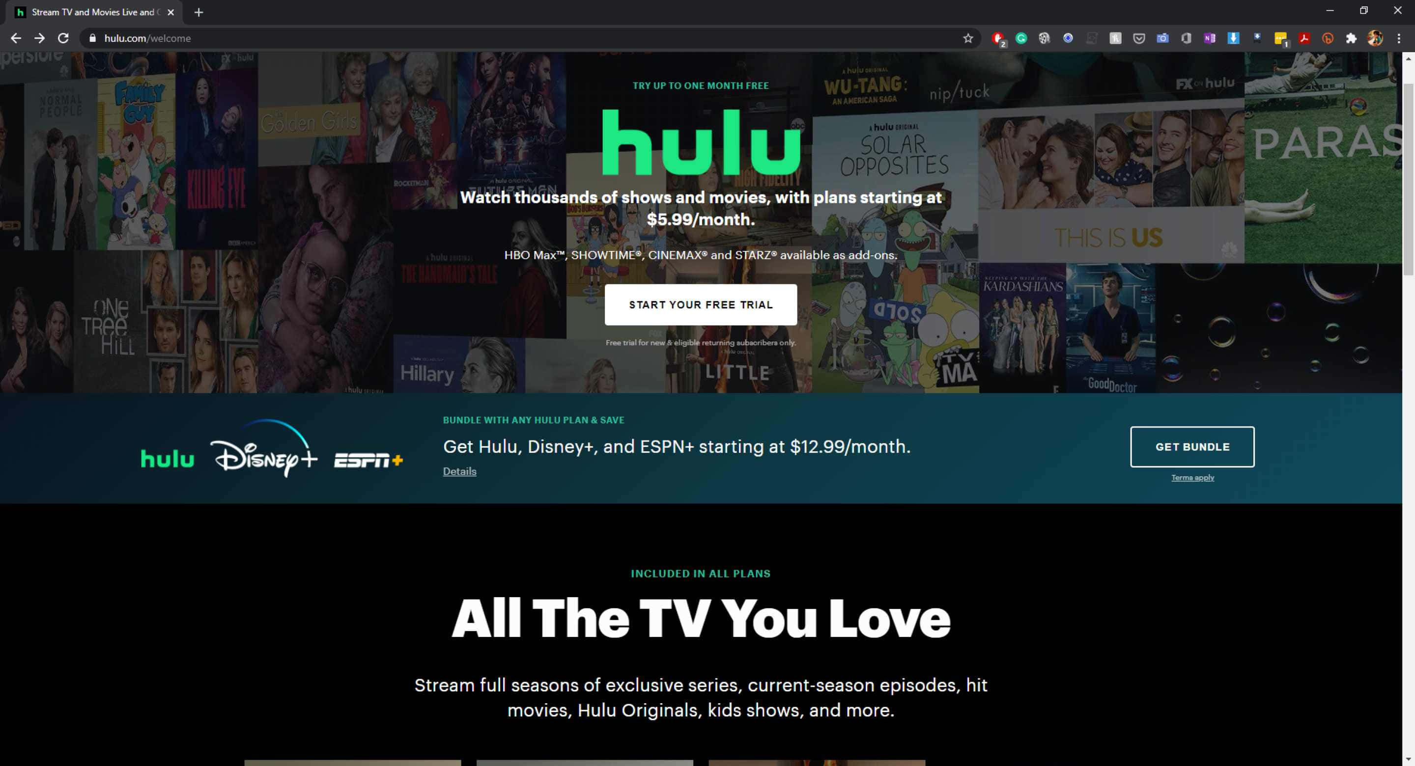 Hulu 桌布 壁紙 — Hulu 串流服務首頁，展示色彩繽紛的節目海報和訂閱優惠。