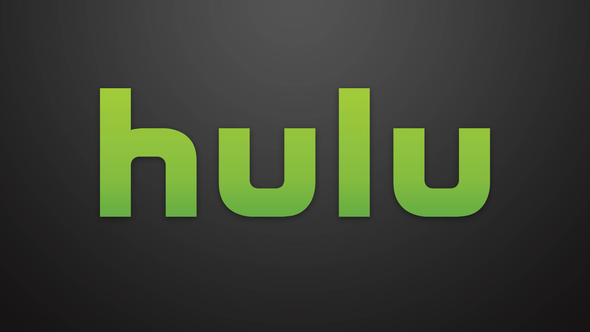 Hulu 桌布 壁紙 — Hulu 標誌以漸變綠色字體居中顯示在深灰色背景上，帶有柔和燈光。