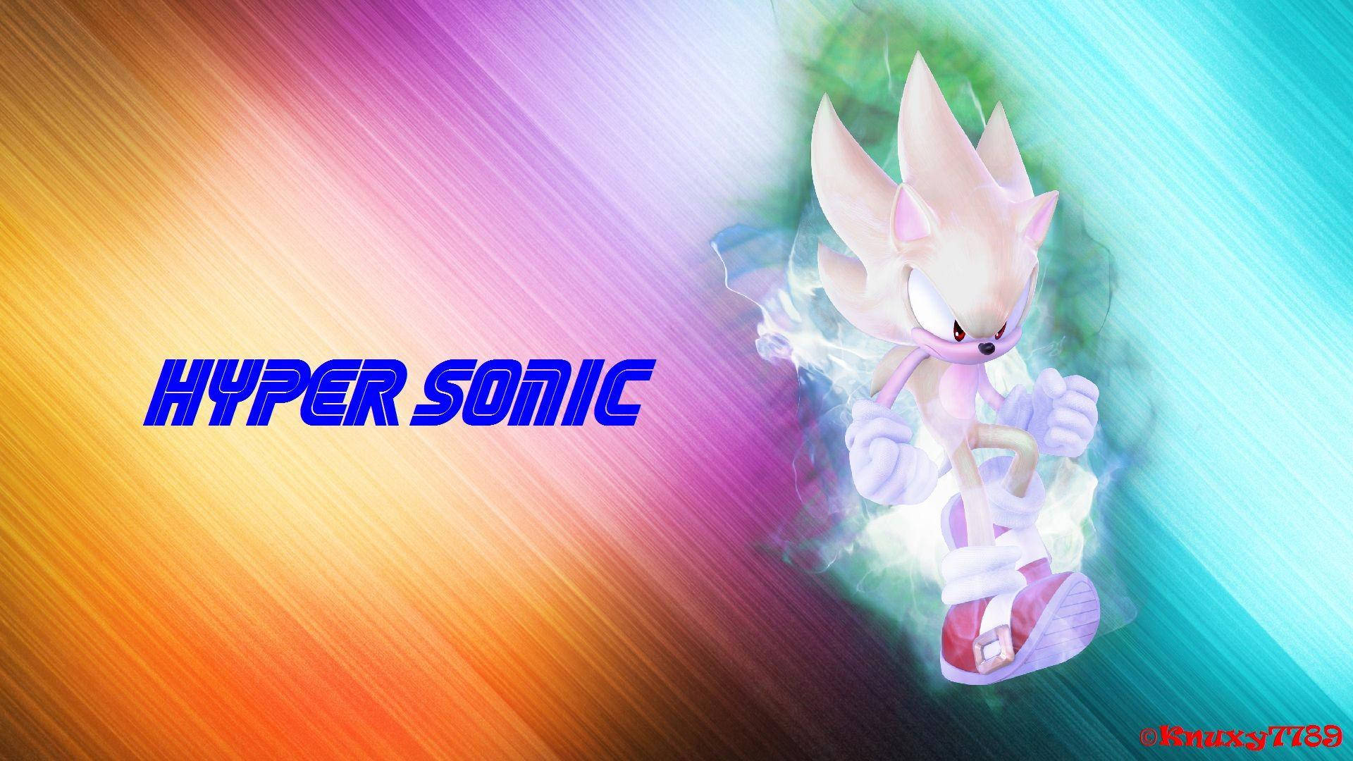 Hyper 桌布 壁紙 — Hyper Sonic 穿過充滿活力的彩虹漸變背景，留下發光的能量軌跡。
