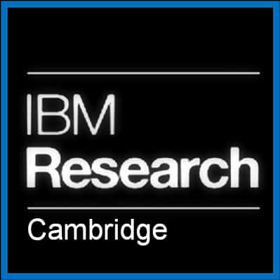 科技動圖 桌布 壁紙 — IBM Research Cambridge 標誌，白色文字在黑色背景上，並以藍色邊框框起。