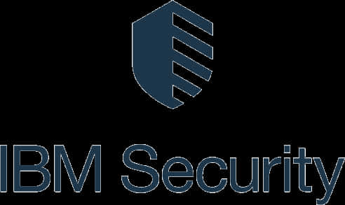 科技動圖 桌布 壁紙 — IBM Security 標誌，帶有深藍色盾牌圖示和文字，背景為黑色。