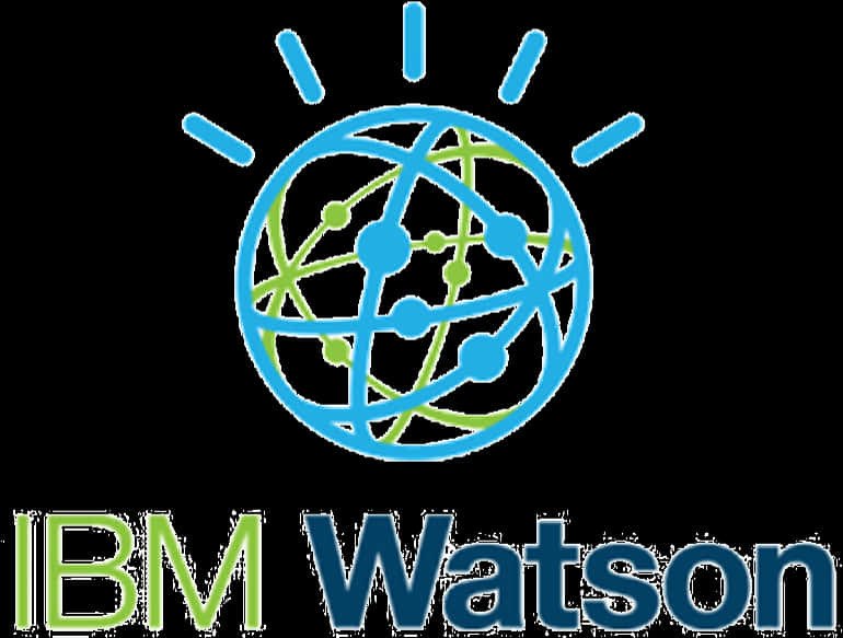 科技動圖 桌布 壁紙 — IBM Watson 標誌，以黑色背景上的藍色地球儀搭配綠色神經連接和放射線為特色。