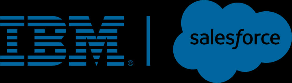 科技動圖 桌布 壁紙 — IBM 和 Salesforce 標誌以藍色並排顯示在黑色背景上。