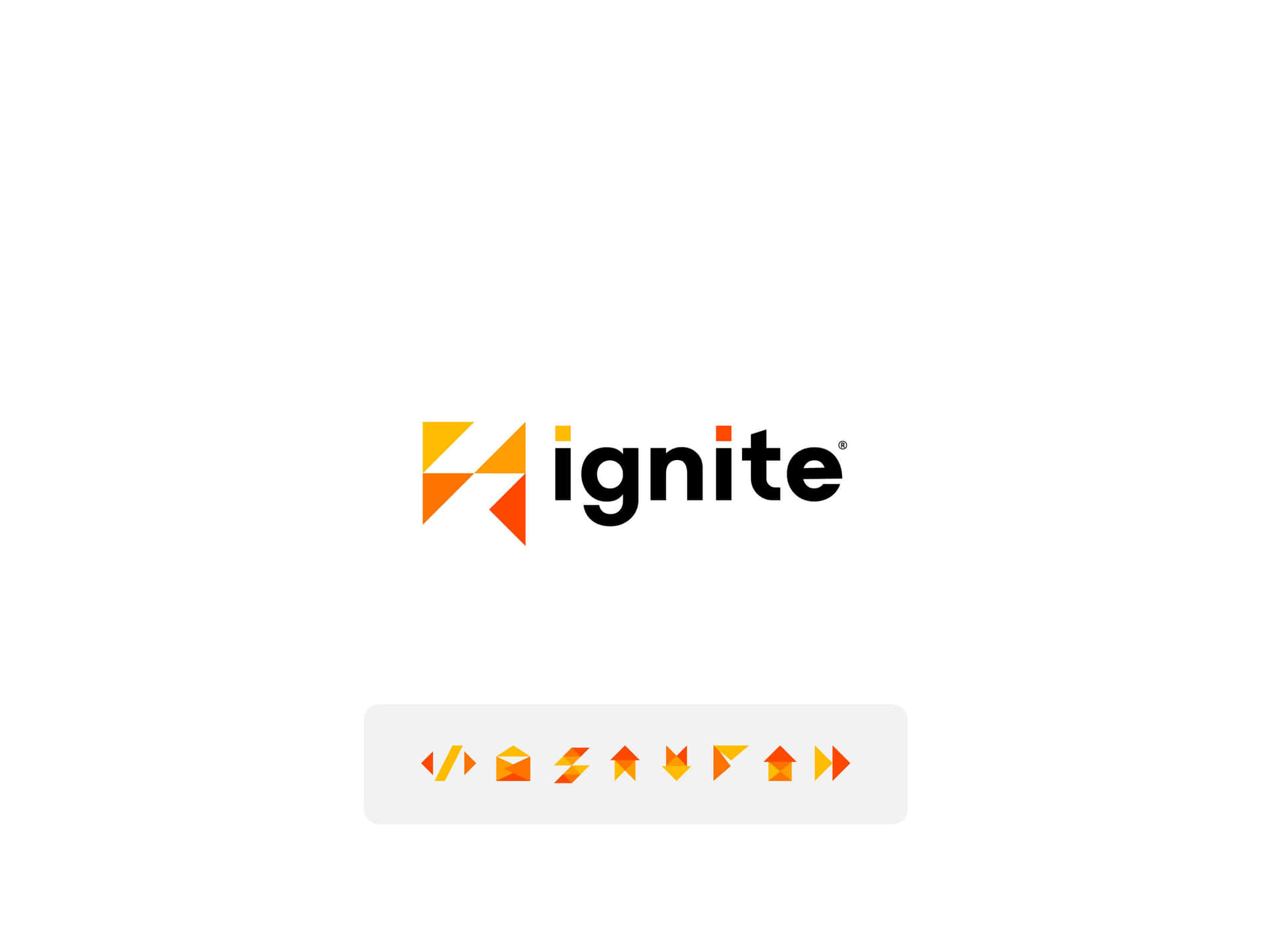  壁紙 — Ignite 標誌，帶有橙色幾何圖示和黑色文字，白色背景，下方有導航圖示。