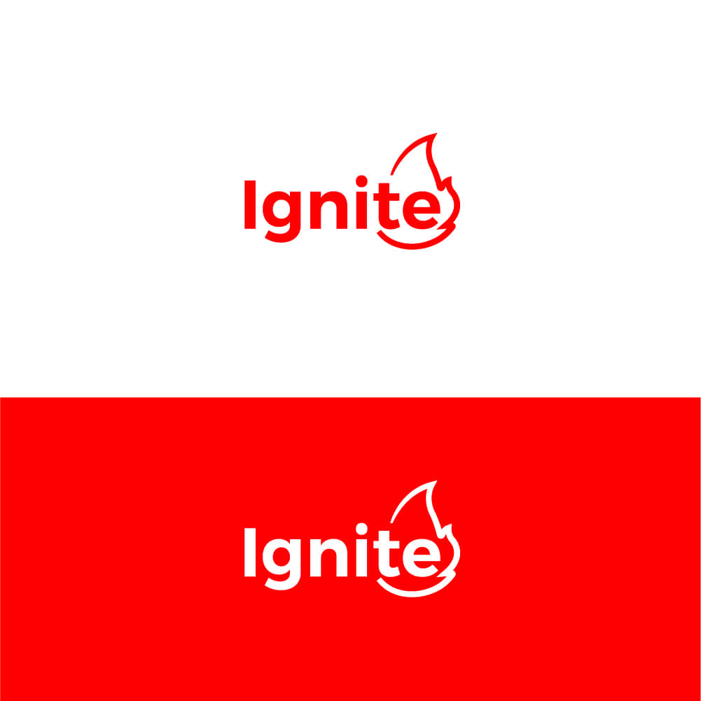  壁紙 — 紅色粗體字「Ignite」，上方有火焰圖示，以白色顯示在紅色背景上。
