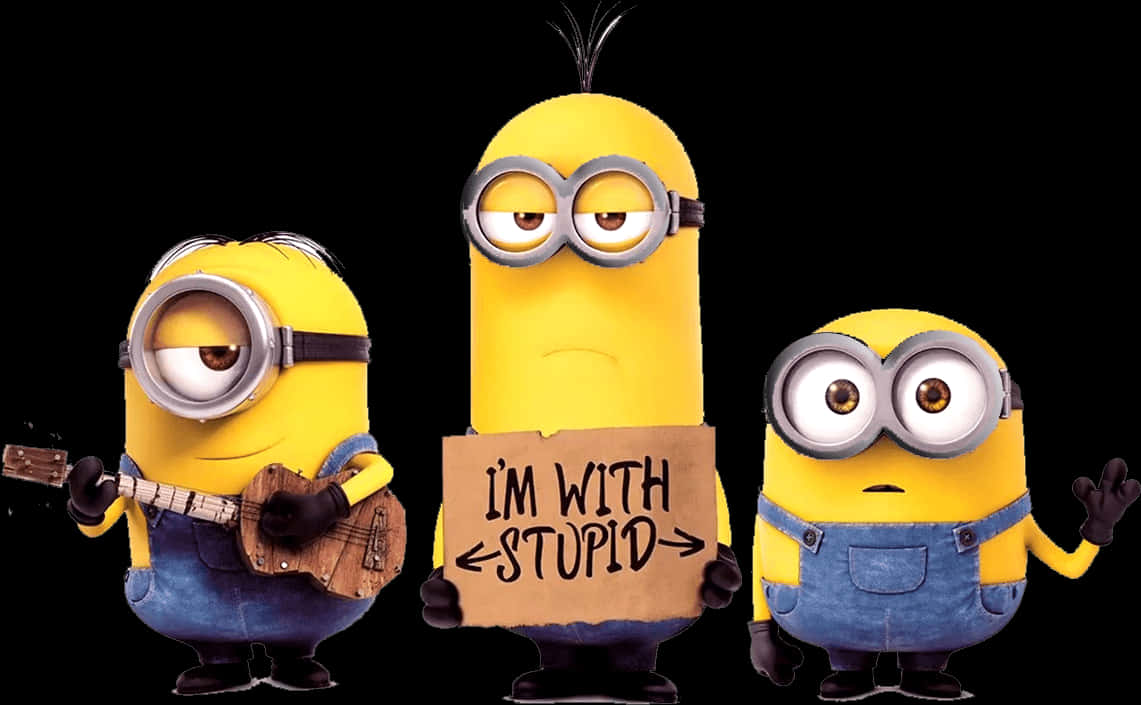 小小兵舉著「Im With Stupid」牌子 壁紙