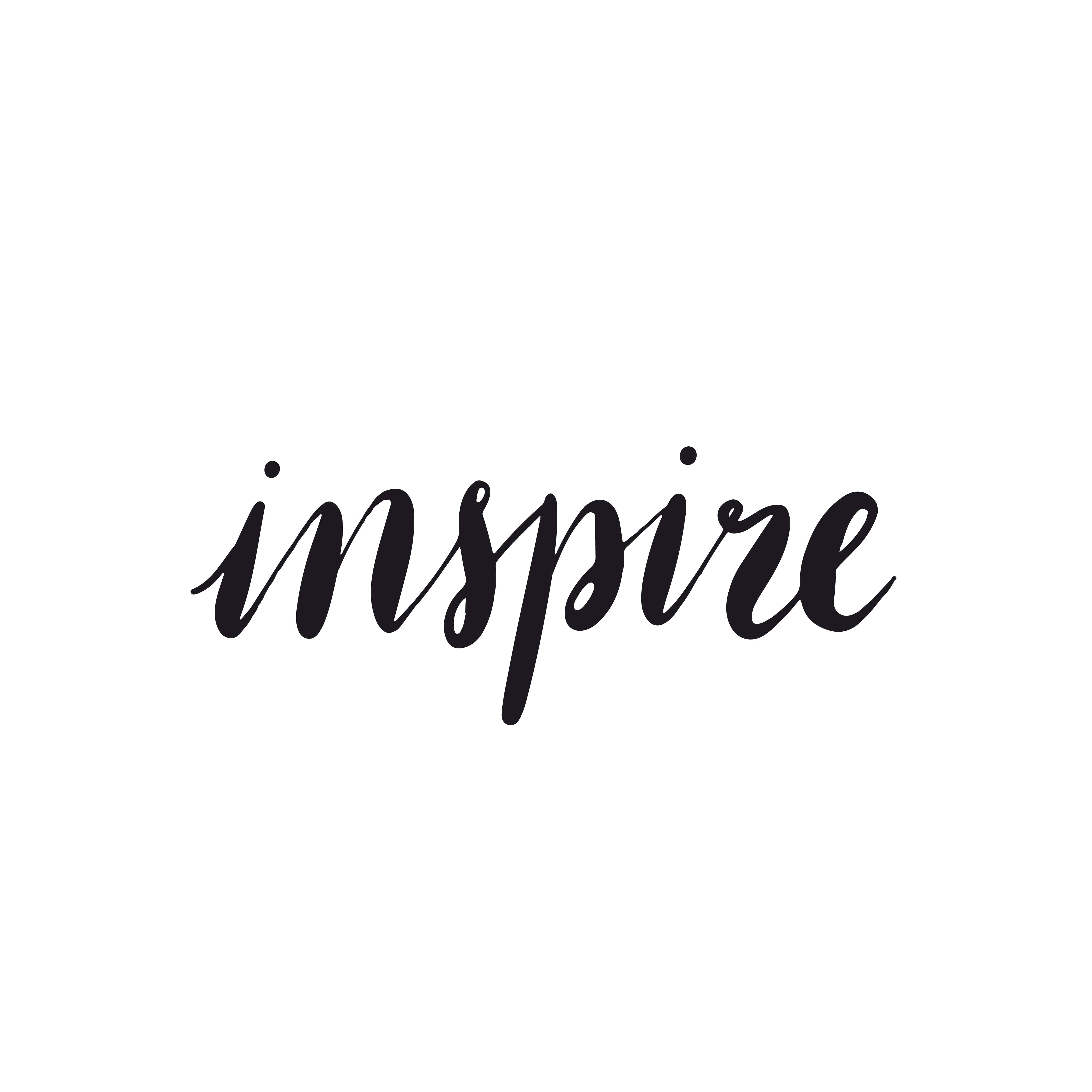 Black And White Word 桌布 壁紙 — 「inspire」一詞以優雅的黑色草書字體居中書寫在潔淨的白色背景上。