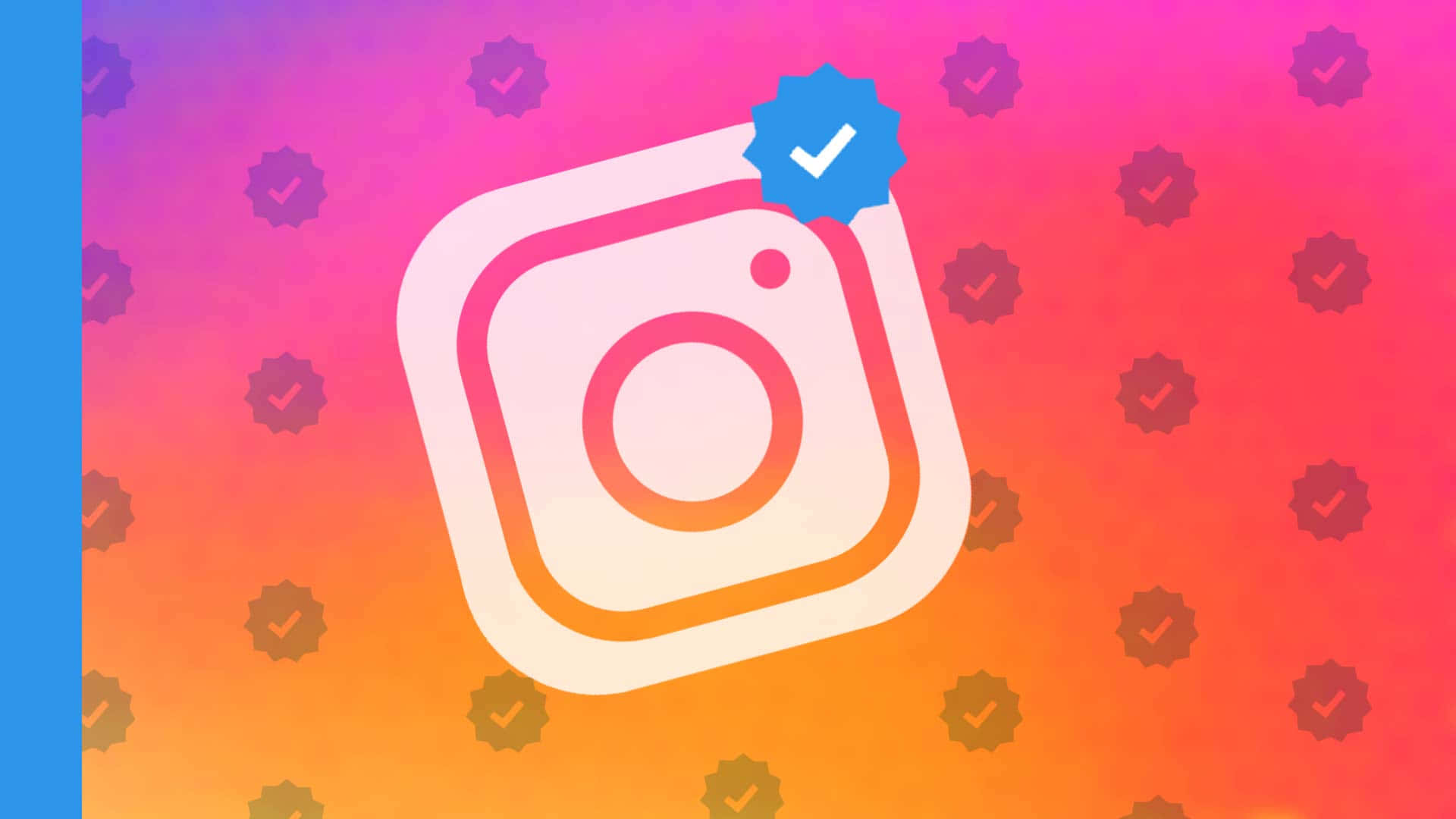 Instagram 標誌，藍色驗證徽章在彩色漸變背景上。 — Instagram 壁紙