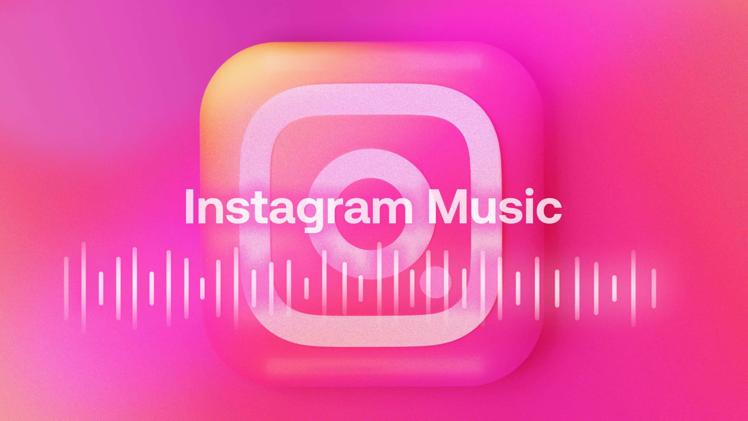 音樂 桌布 壁紙 — Instagram Music 標誌在充滿活力的背景上閃爍粉紅和橙色漸變，並帶有音頻波形。