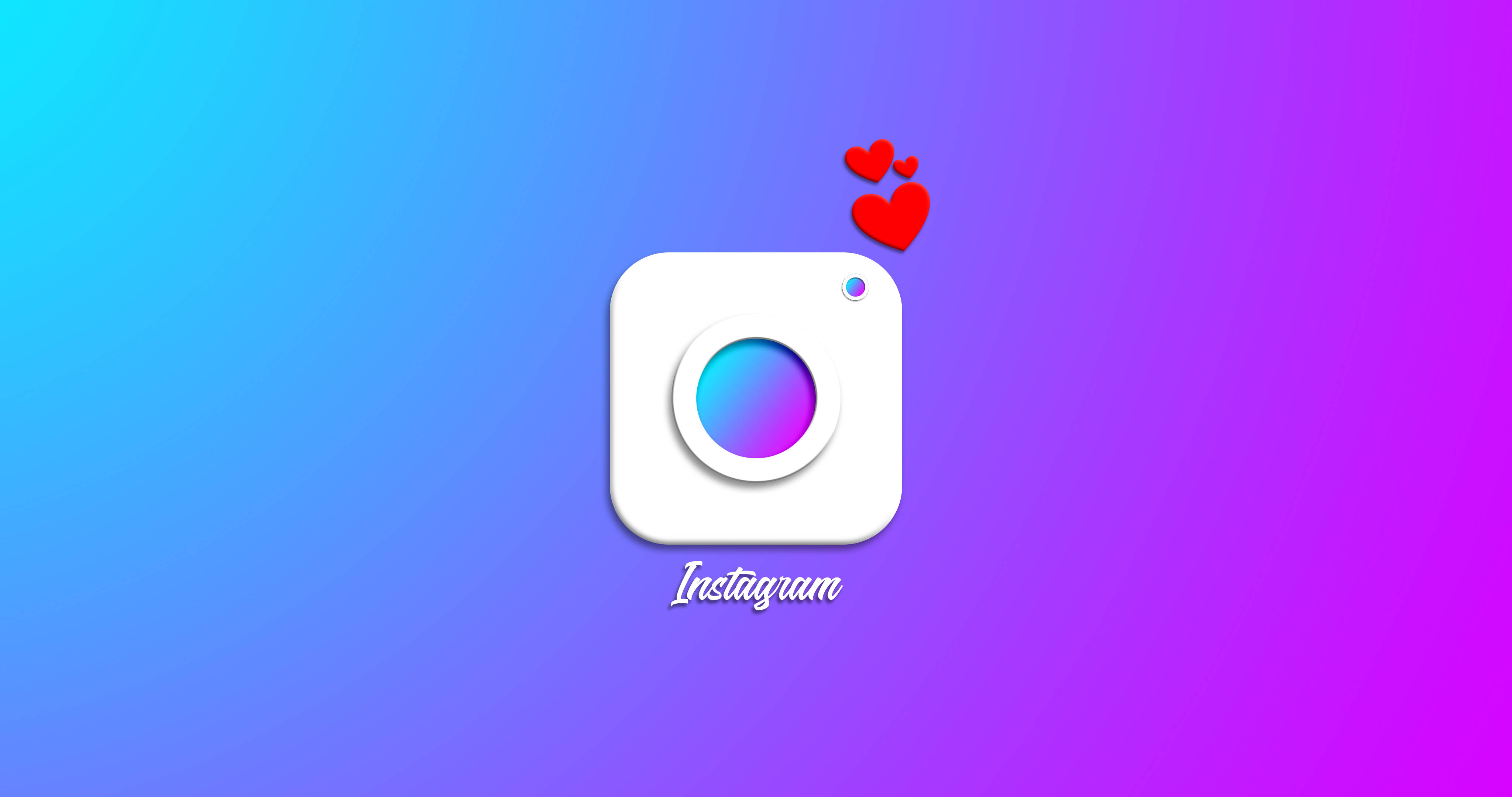 Cute Instagram 桌布 壁紙 — Instagram 標誌，帶有漂浮的紅色愛心，背景為充滿活力的藍色到紫色漸變。