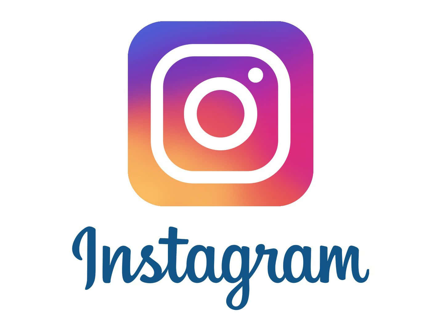 Instagram Logo 桌布 壁紙 — Instagram 標誌，帶有漸變紫色橙色正方形和白色背景上的藍色草書文字。