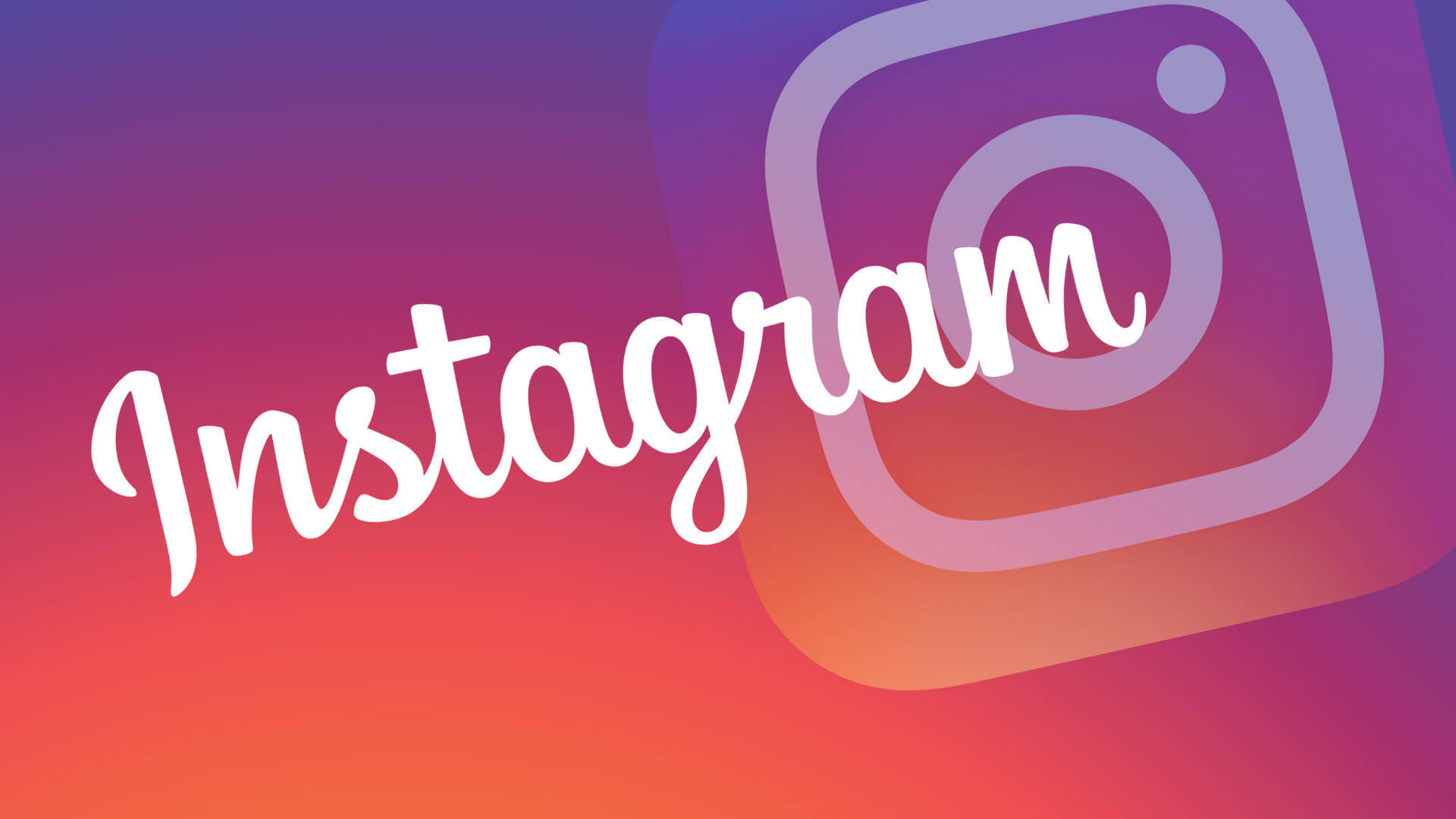 Instagram 桌布 壁紙 — Instagram 標誌以白色字體和相機圖標顯示在充滿活力的紫橙色漸變背景上。