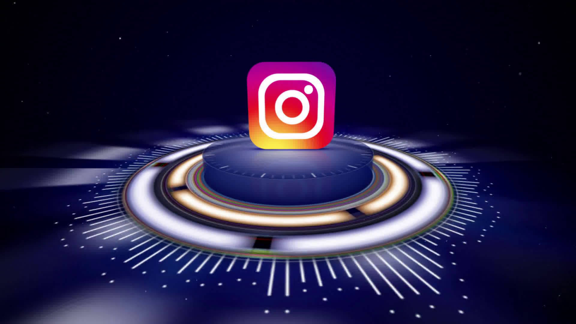 Instagram 桌布 壁紙 — Instagram 標誌在未來感圓形平台上發光，背景是星空宇宙。