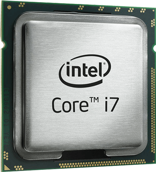 Cpu 桌布 壁紙 — Intel Core i7 處理器特寫，帶有拉絲金屬表面和金色針腳，位於綠色電路板上。