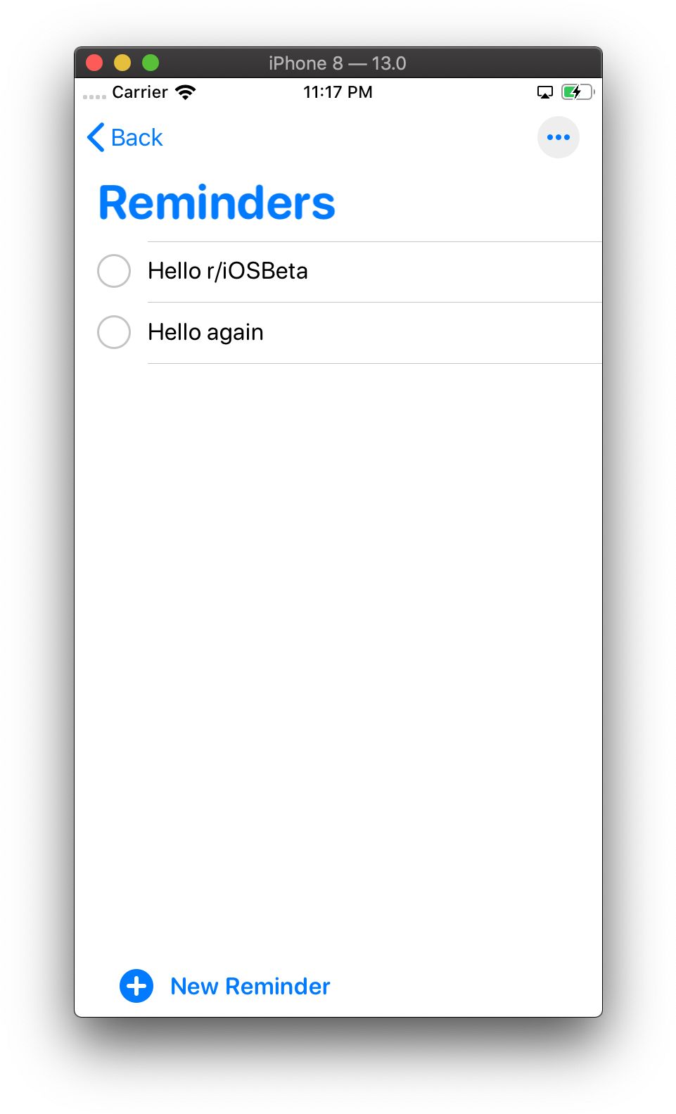 iPhone 顯示「提醒事項」應用程式，包含兩個提醒項目。 — iPhone 11 壁紙