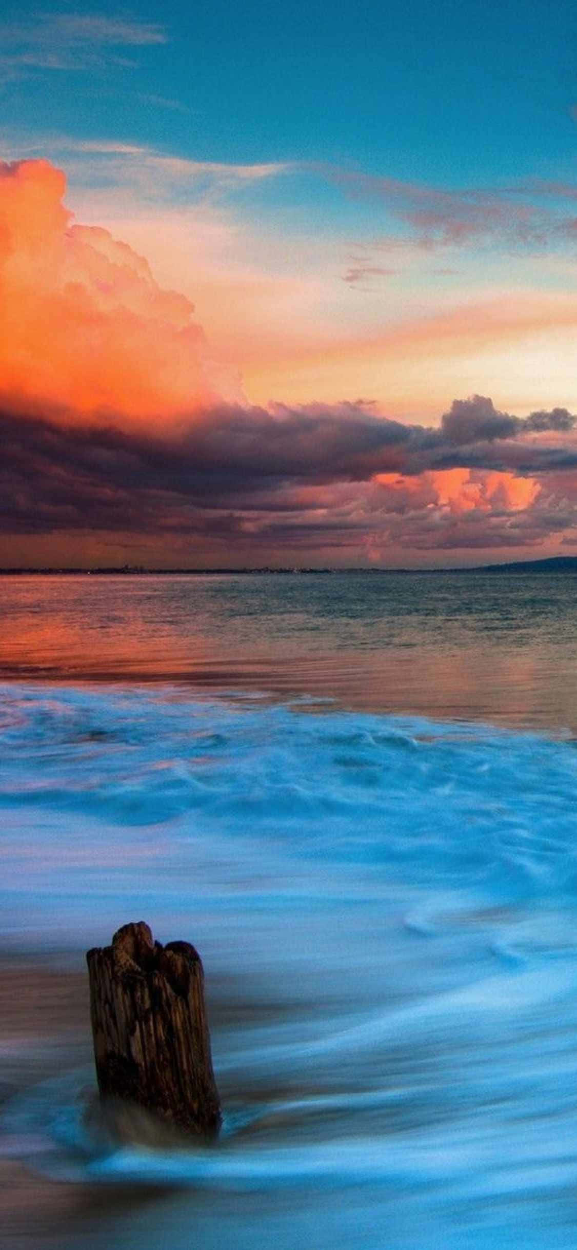 透過 iPhone Xs 鏡頭看到的加州馬里布田園般的夕陽 壁紙