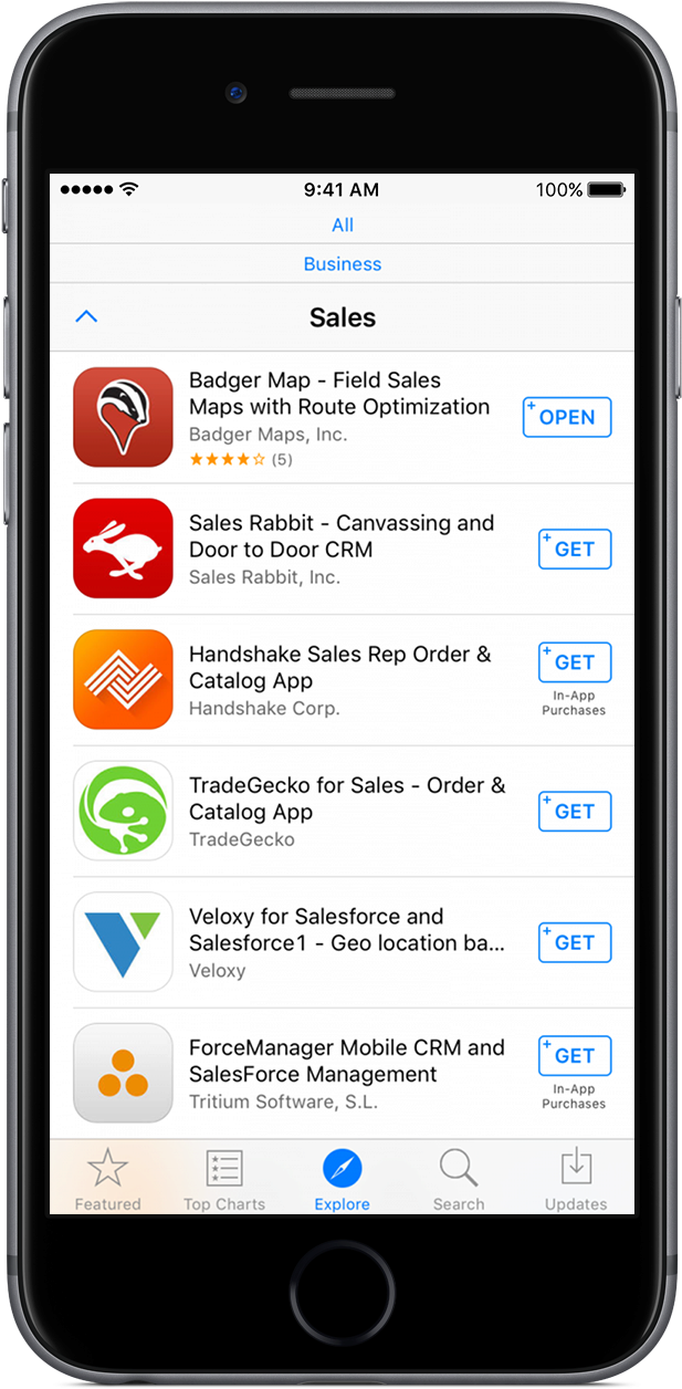 Google Ads 桌布 壁紙 — iPhone 螢幕顯示 App Store 中的商業銷售應用程式，並啟用「全部」和「商業」篩選條件。