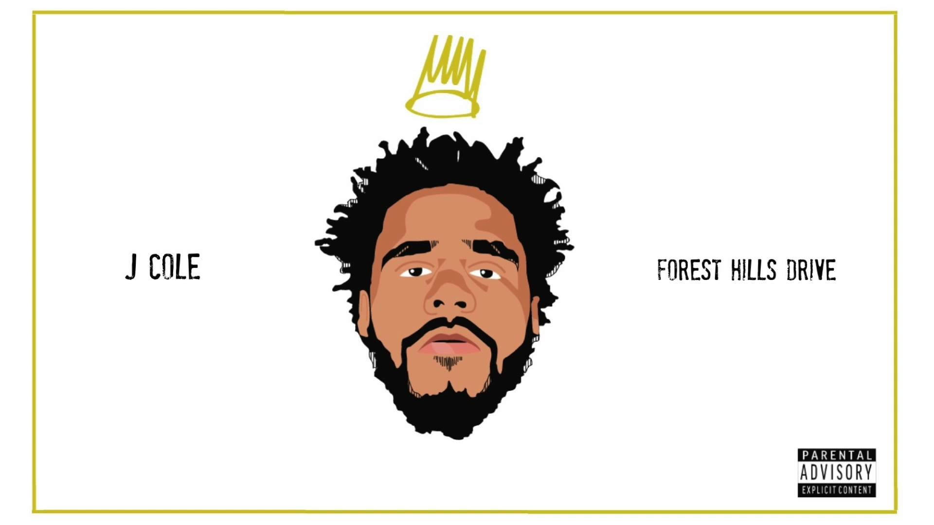 J 桌布 壁紙 — J Cole 的風格化插圖，頭頂金色皇冠，白色背景，附有專輯標題文字。