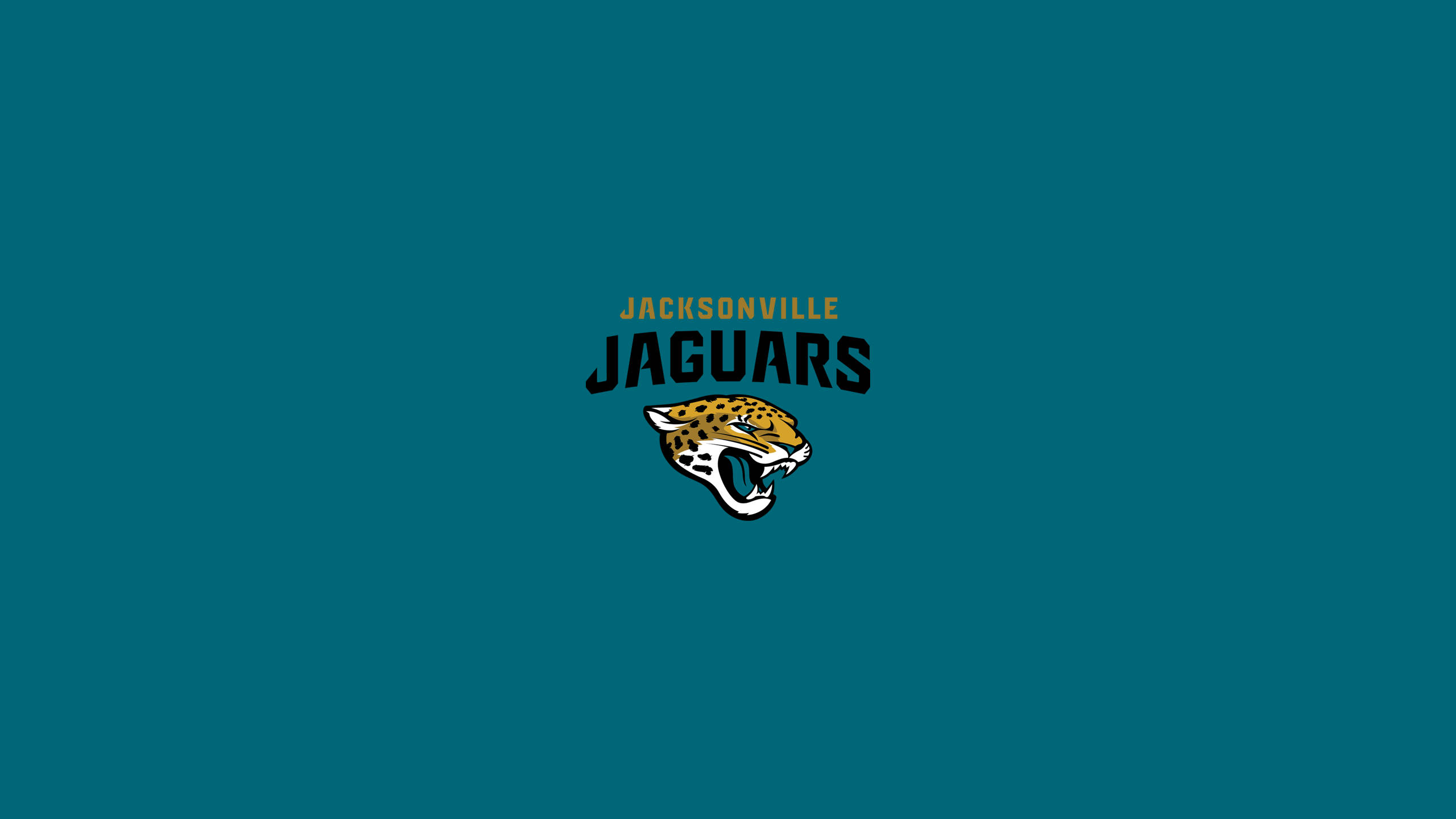 Jaguars 桌布 壁紙 — Jacksonville Jaguars 標誌居中於純青色背景上，帶有粗體黑色和金色字體。