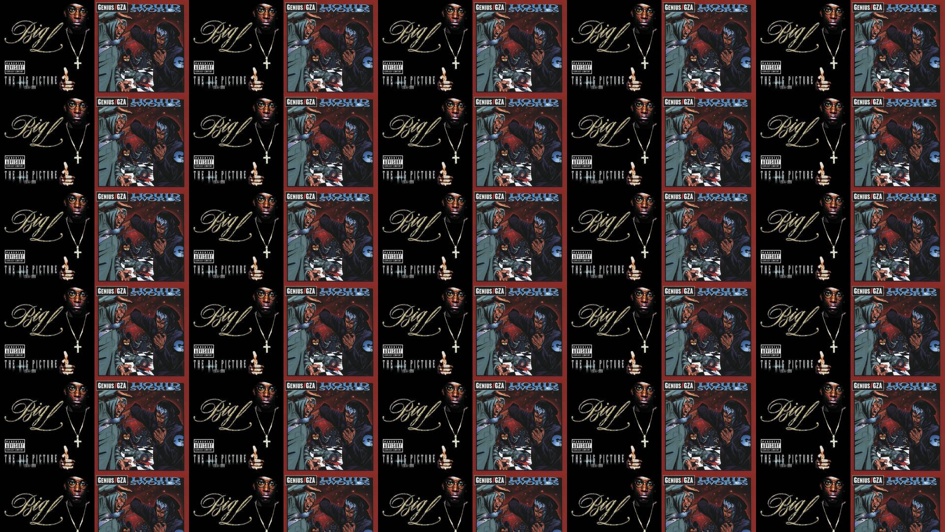 L 桌布 壁紙 — Jay-Z 專輯《The Blueprint》封面的重複圖案，展示他身穿紅色連帽衫、戴著金鏈，背景為深色。