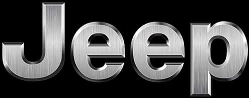 Car Logo 桌布 壁紙 — 「Jeep」一詞以拉絲金屬字母呈現，在純黑背景上帶有反射光澤。