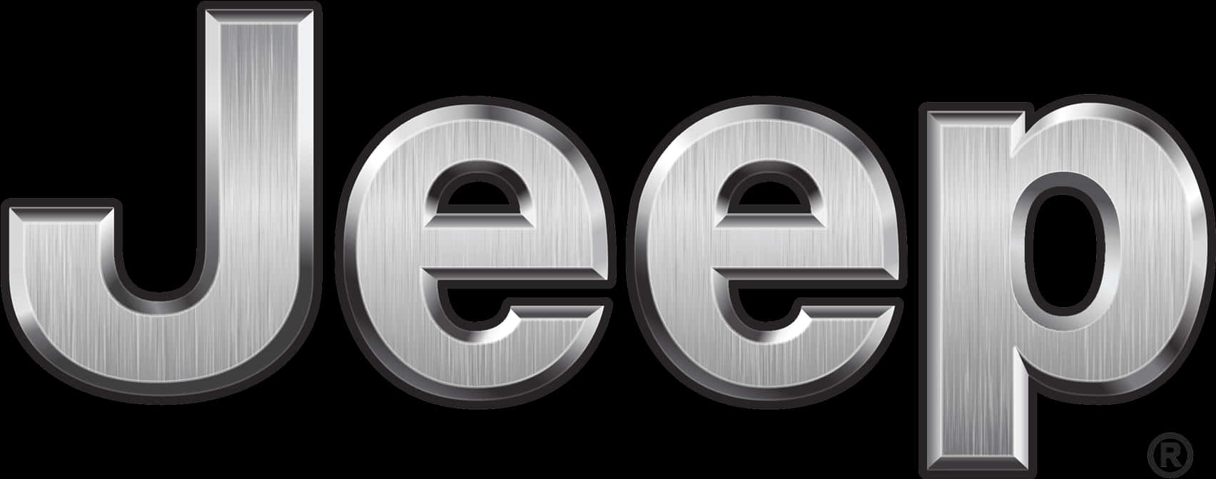 Jeep Logo 桌布 壁紙 — 「Jeep」一詞以粗體拉絲金屬字體呈現，背景為純黑色。