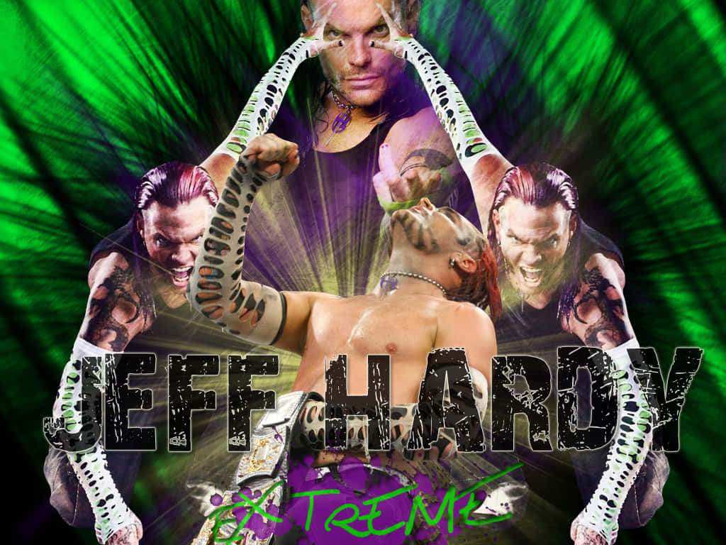 Entertainment 桌布 壁紙 — Jeff Hardy 以動態摔角姿勢被綠色能量光束和他標誌性的蛇主題裝備包圍。