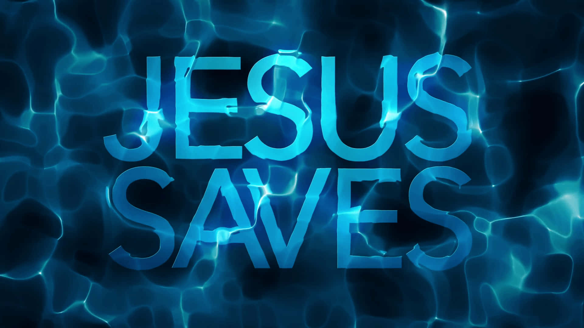 Jesus Saves 桌布 壁紙 — 「Jesus Saves」字樣在充滿活力的藍色水下漣漪中發光，帶有光線反射。