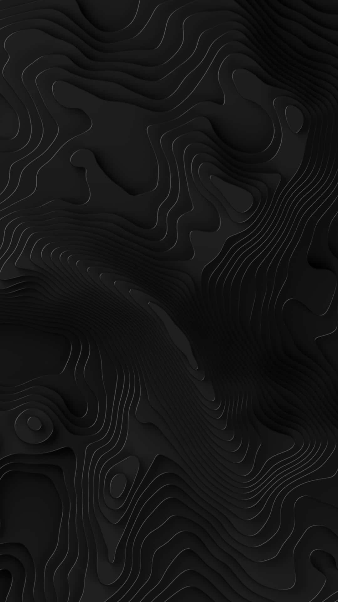  壁紙 — 極簡黑色抽象桌布，流動的3D地形線條營造深度和陰影。